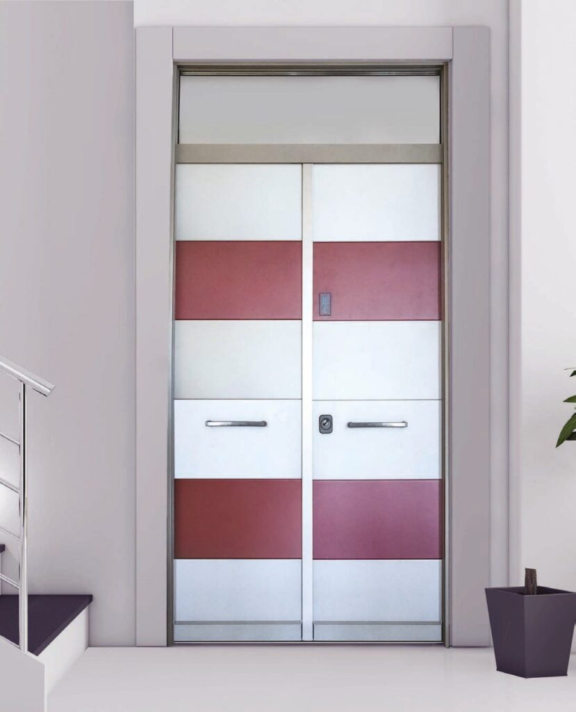 Porta blindata in alluminio bicolore rossa e bianca