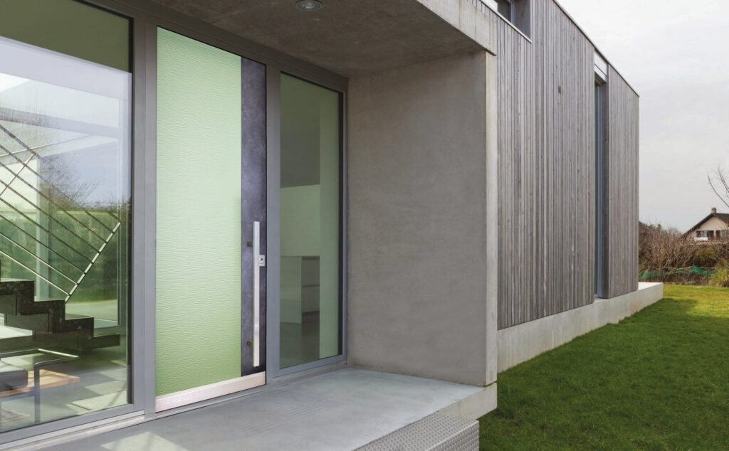 Porta blindata in alluminio su casa moderna