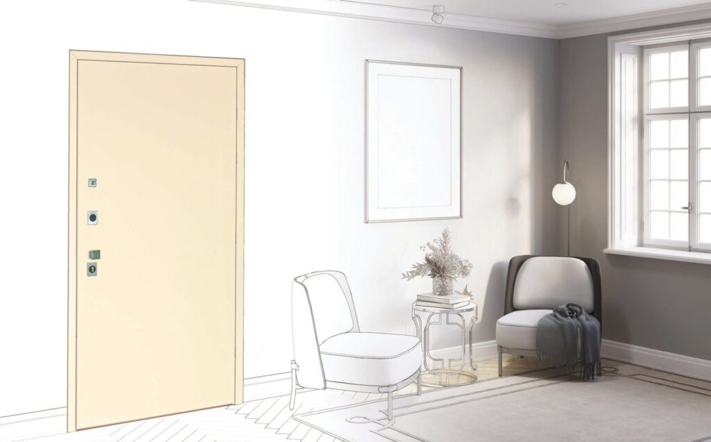 Porta blindata Eclipse crema in un ingresso luminoso